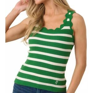 NEW PROSPERINA shay scallop tank top in green tea stripes